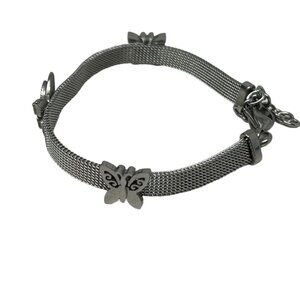 Mesh Butterfly Bracelet Silver Tone Adjustable 6 1/2 to 8 inches Raised Charms